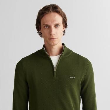  GANT Erkek Haki Regular Fit Yarım Fermuarlı Triko