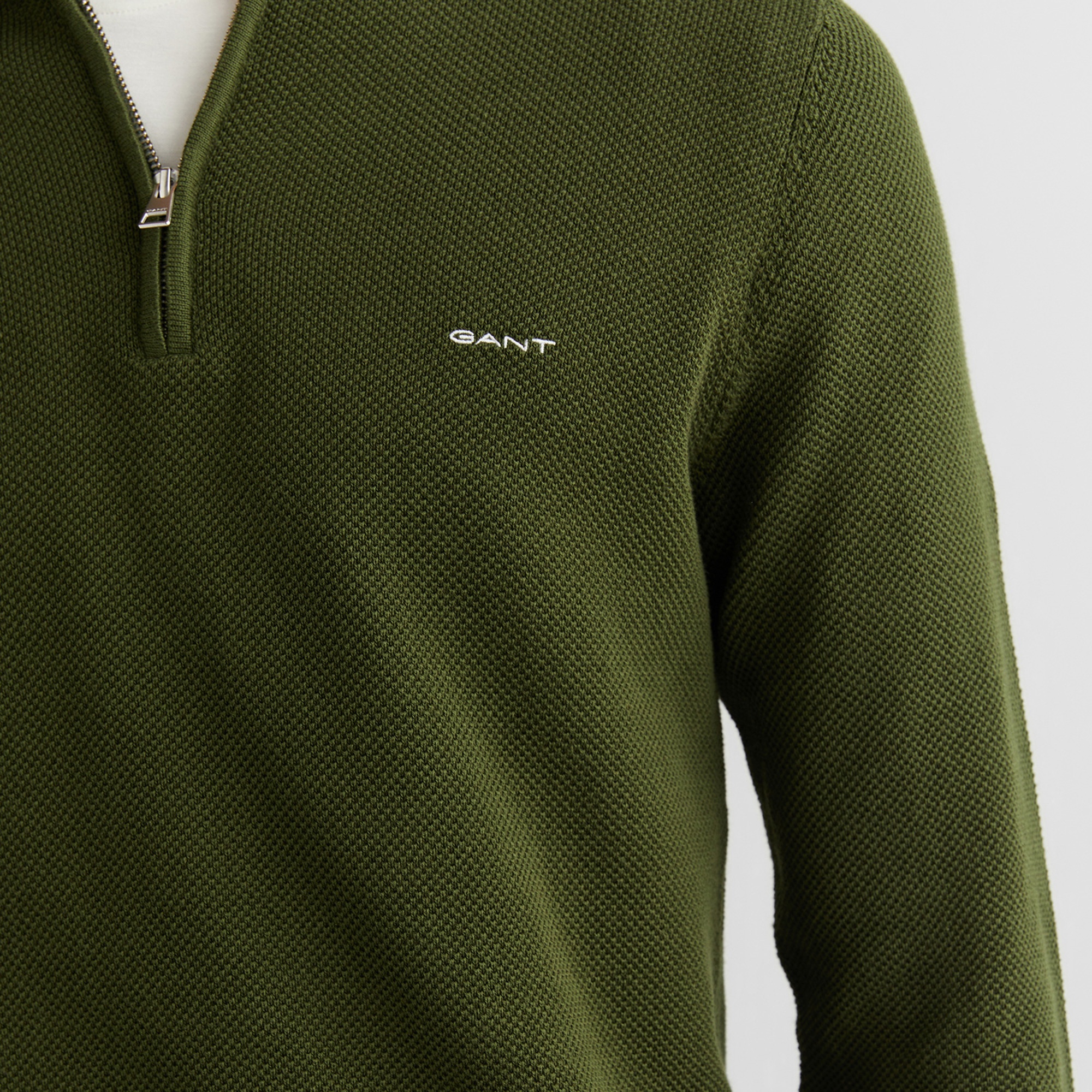 GANT Erkek Haki Regular Fit Yarım Fermuarlı Triko