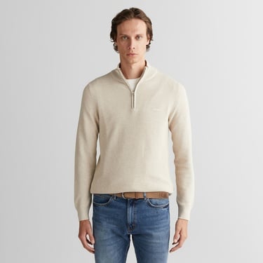  GANT Erkek Bej Regular Fit Yarım Fermuarlı Triko
