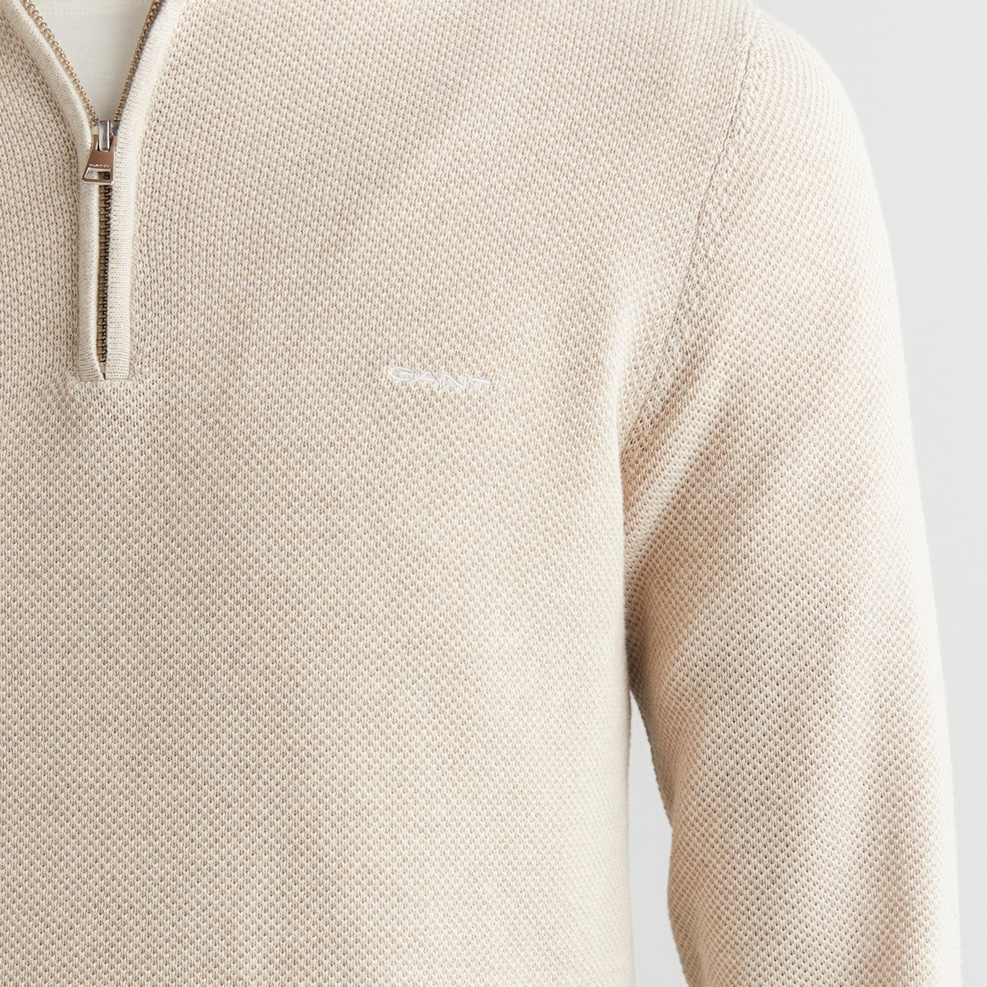 GANT Erkek Bej Regular Fit Yarım Fermuarlı Triko