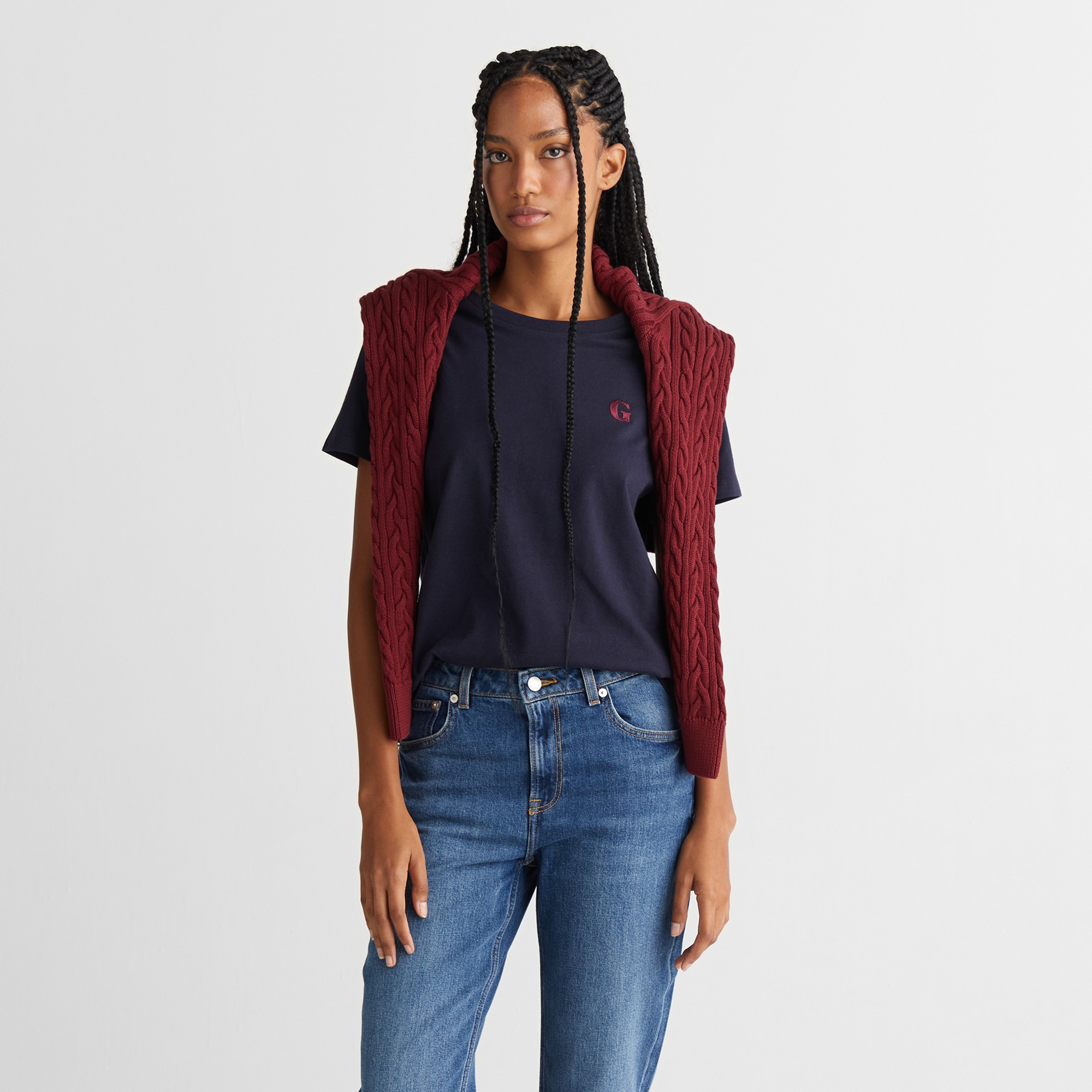 GANT Kadın Lacivert Regular Fit Bisiklet Yaka T-Shirt