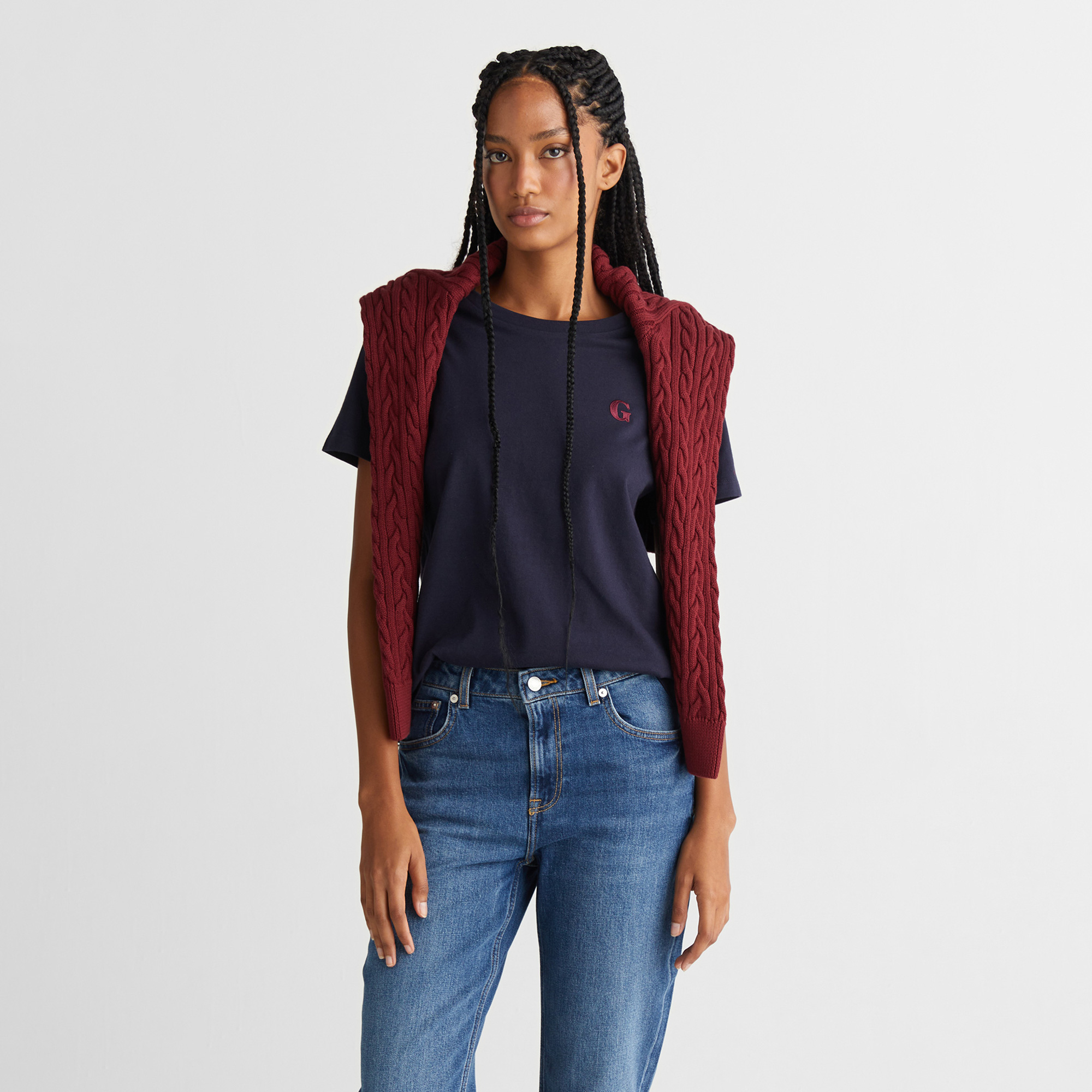  GANT Kadın Lacivert Regular Fit Bisiklet Yaka T-Shirt