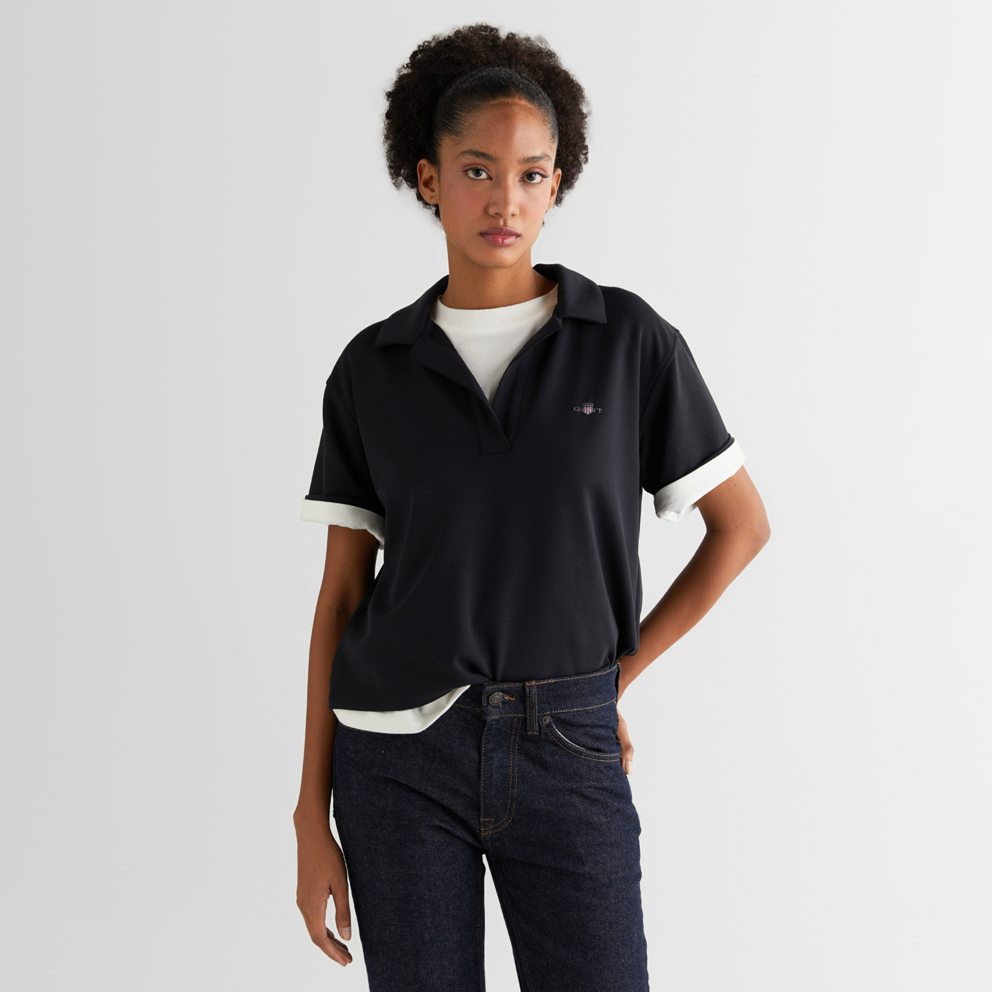  GANT Kadın Siyah Relaxed Fit Polo Yaka Polo