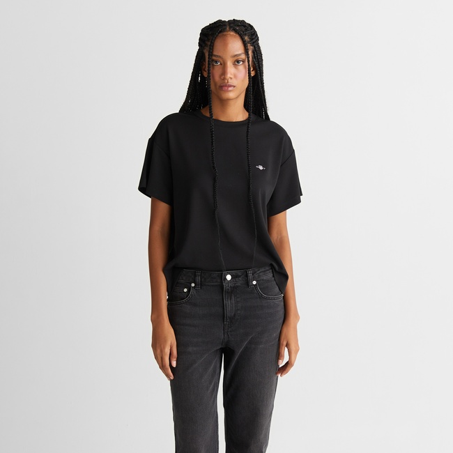  GANT Kadın Siyah Regular Fit Bisiklet Yaka T-Shirt