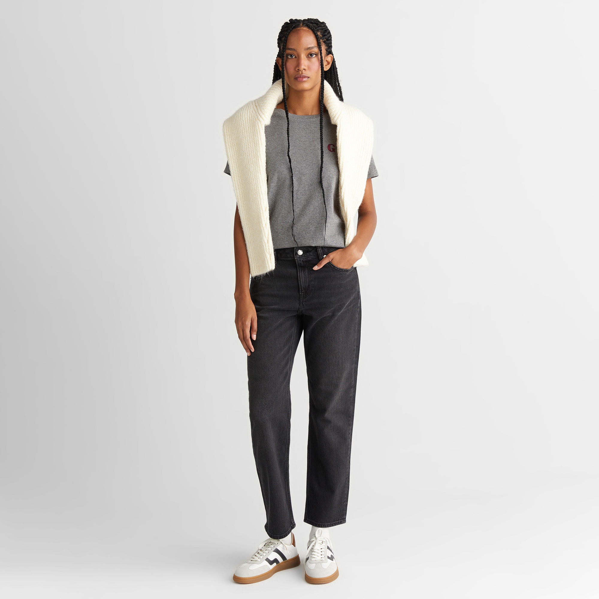 GANT Kadın Gri Regular Fit Bisiklet Yaka T-Shirt