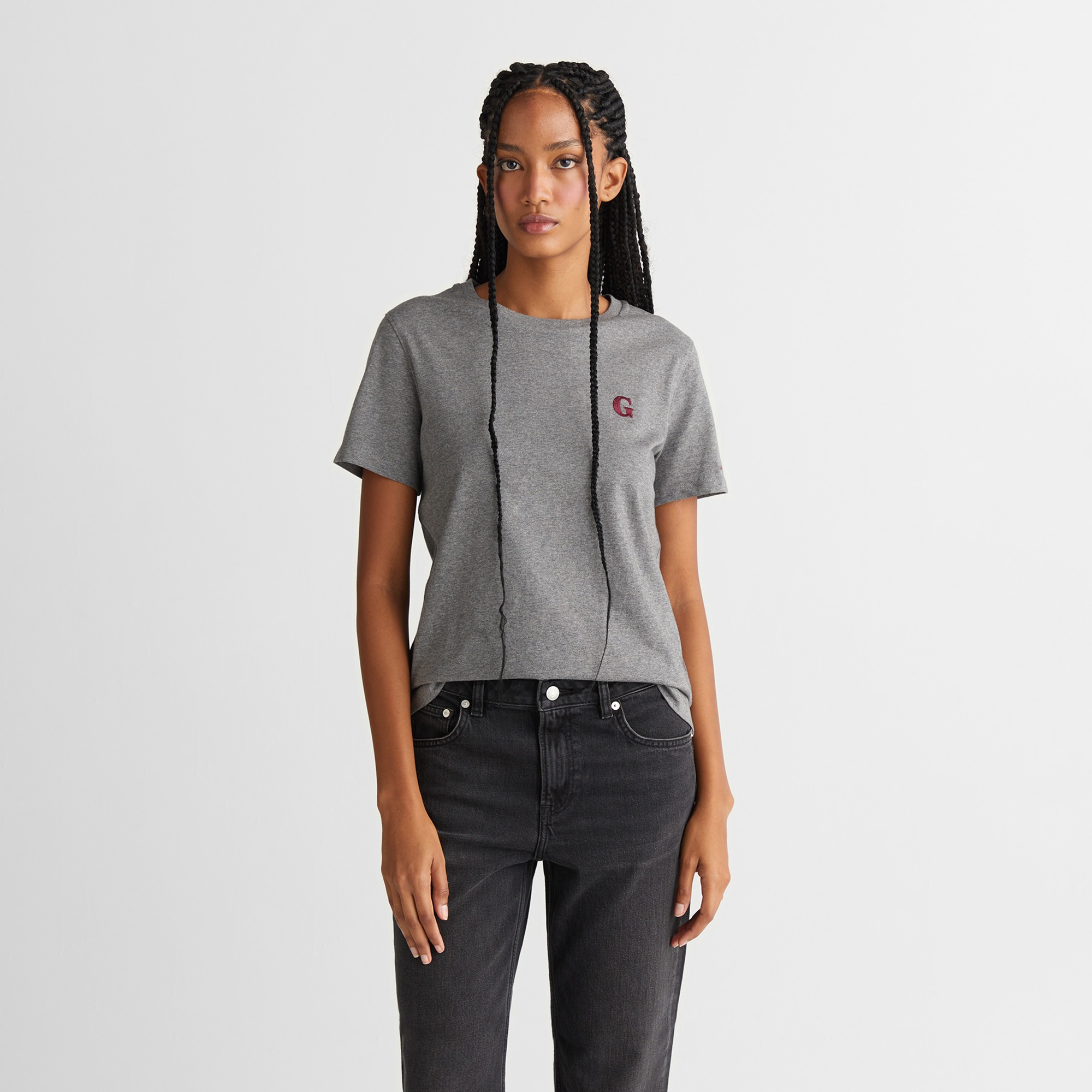 GANT Kadın Gri Regular Fit Bisiklet Yaka T-Shirt