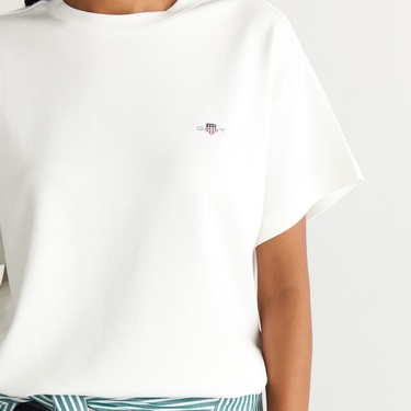  GANT Kadın Beyaz Regular Fit Bisiklet Yaka T-Shirt