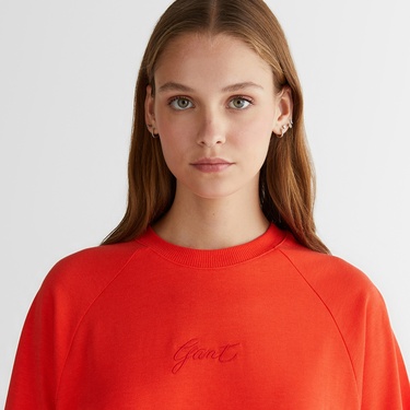  GANT Kadın Kırmızı Bisiklet Yaka Logolu T-Shirt