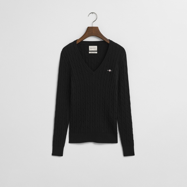  GANT Kadın Siyah Slim Fit V Yaka Kazak