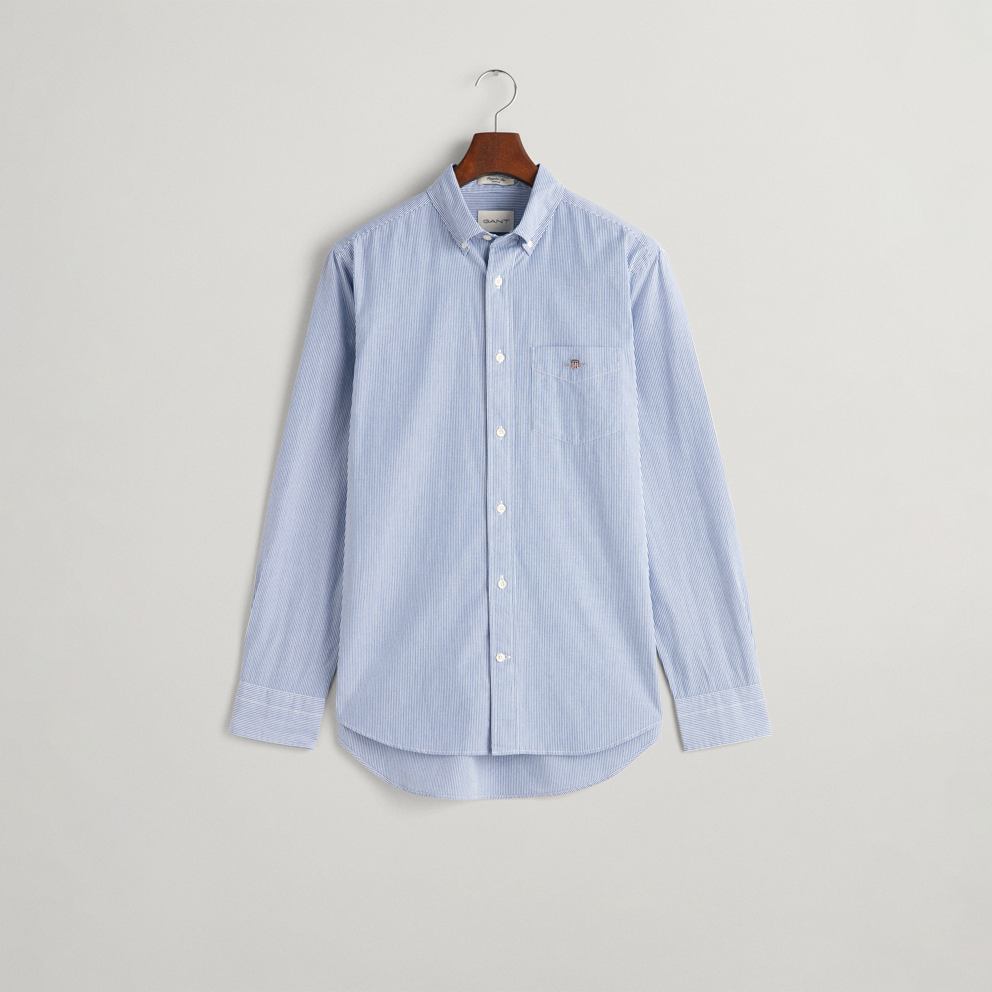 GANT Erkek Mavi Regular Fit Çizgili Düğmeli Yaka Gömlek