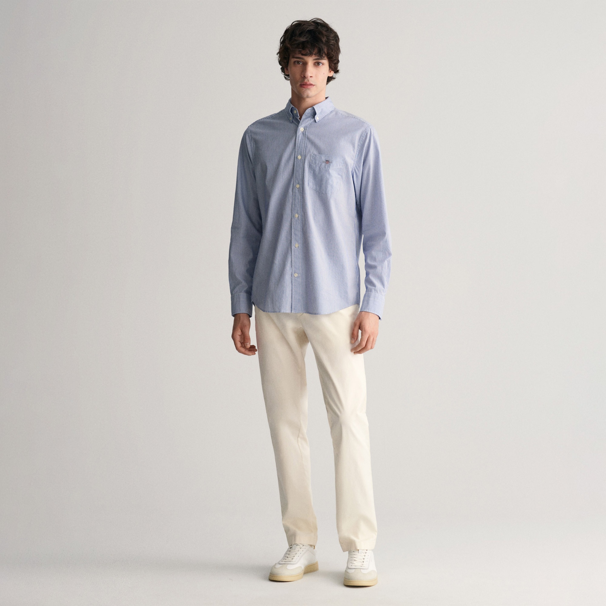 GANT Erkek Mavi Regular Fit Çizgili Düğmeli Yaka Gömlek