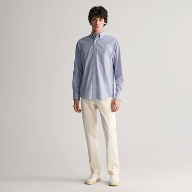  GANT Erkek Mavi Regular Fit Çizgili Düğmeli Yaka Gömlek