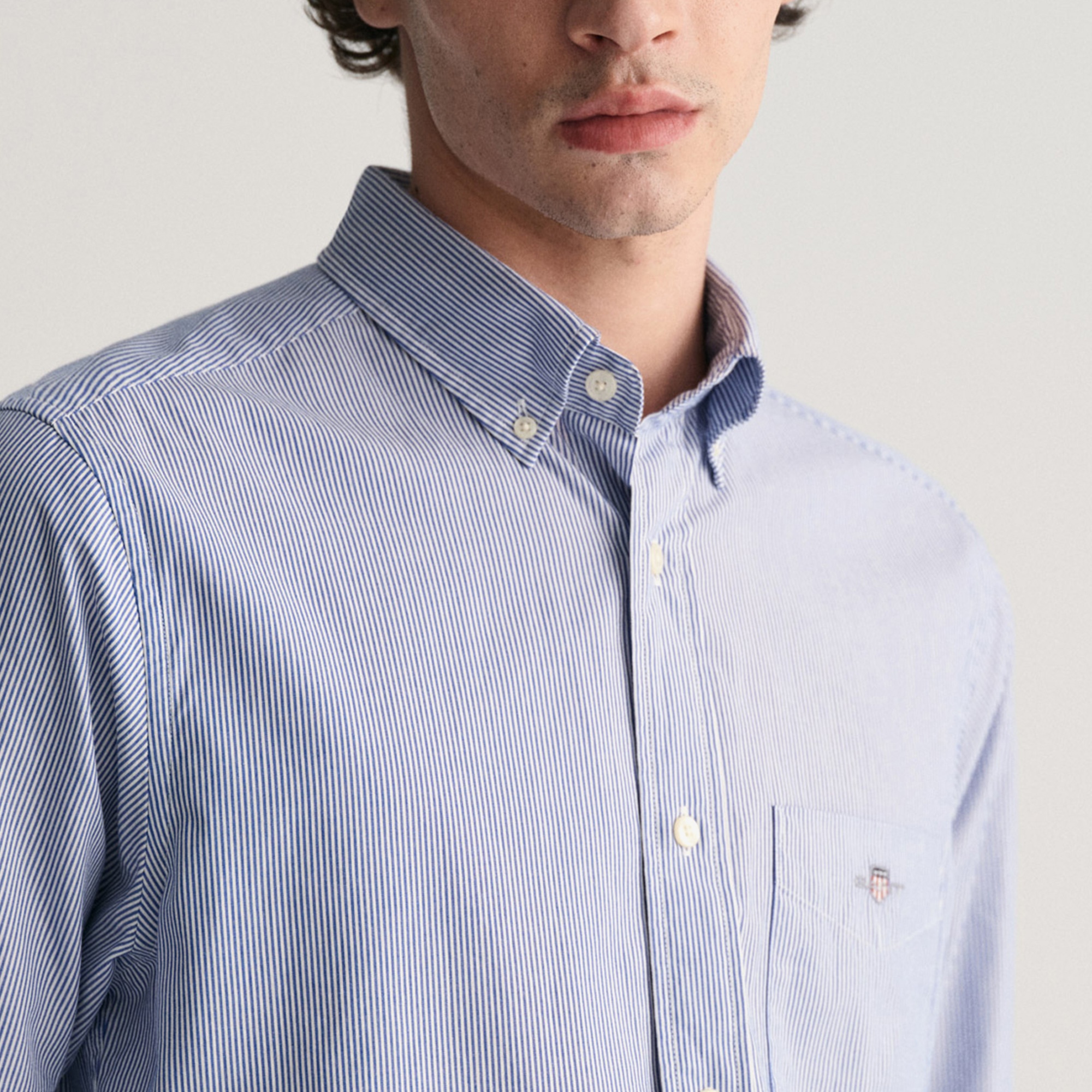 GANT Erkek Mavi Regular Fit Çizgili Düğmeli Yaka Gömlek