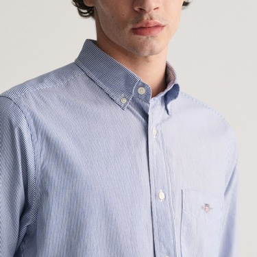  GANT Erkek Mavi Regular Fit Çizgili Düğmeli Yaka Gömlek