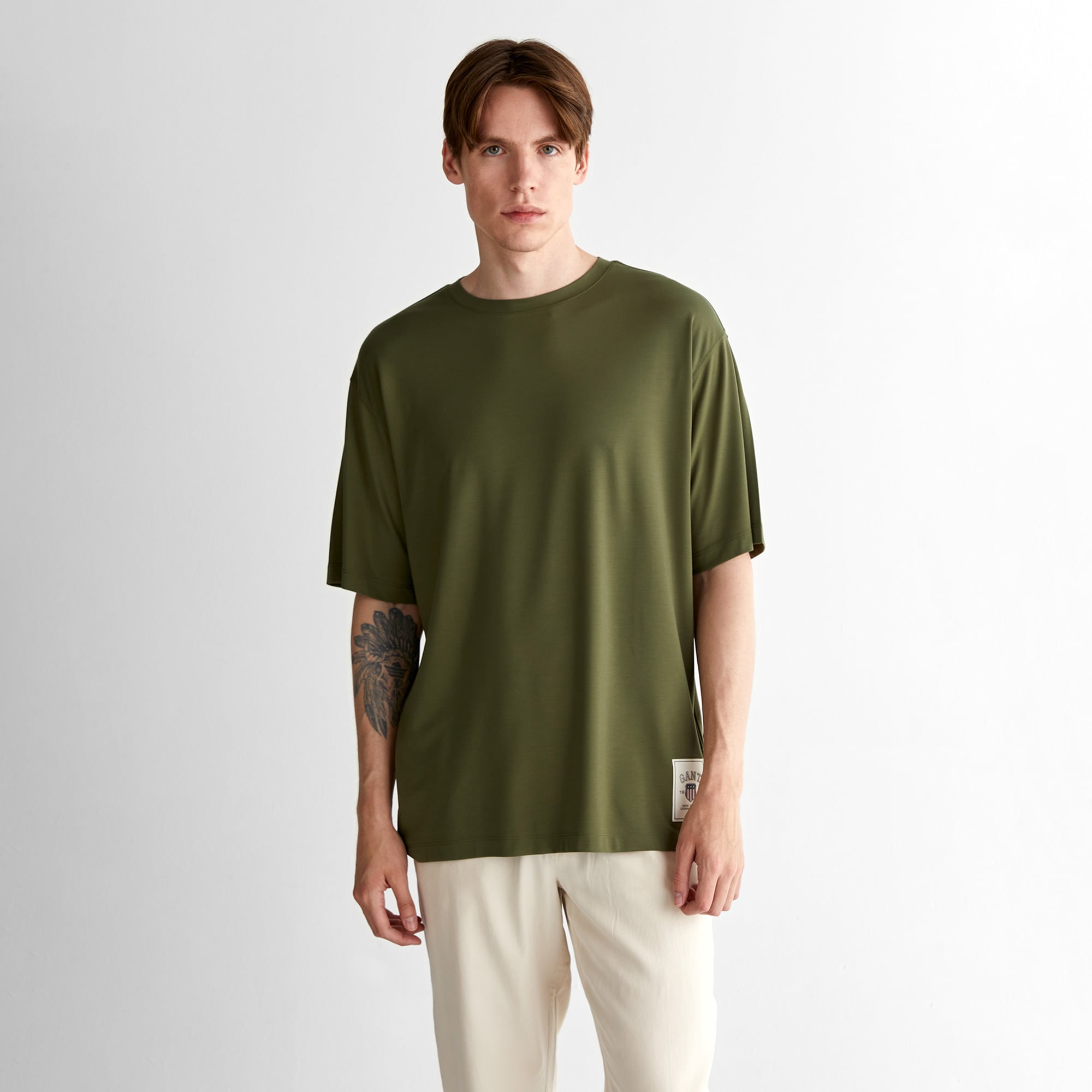  GANT Erkek Yeşil Relaxed Fit Bisiklet Yaka Logolu T-Shirt