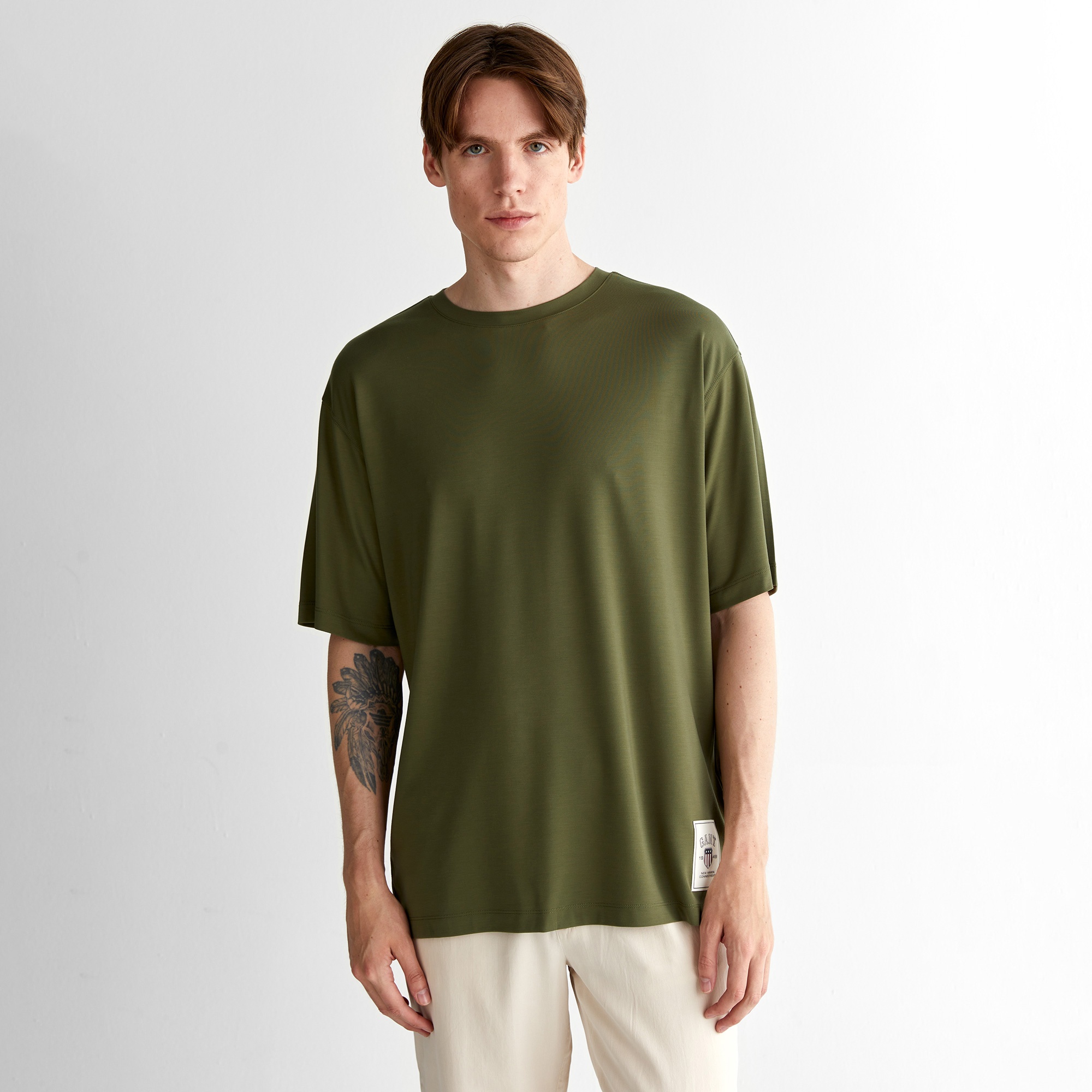 GANT Erkek Yeşil Relaxed Fit Bisiklet Yaka Logolu T-Shirt