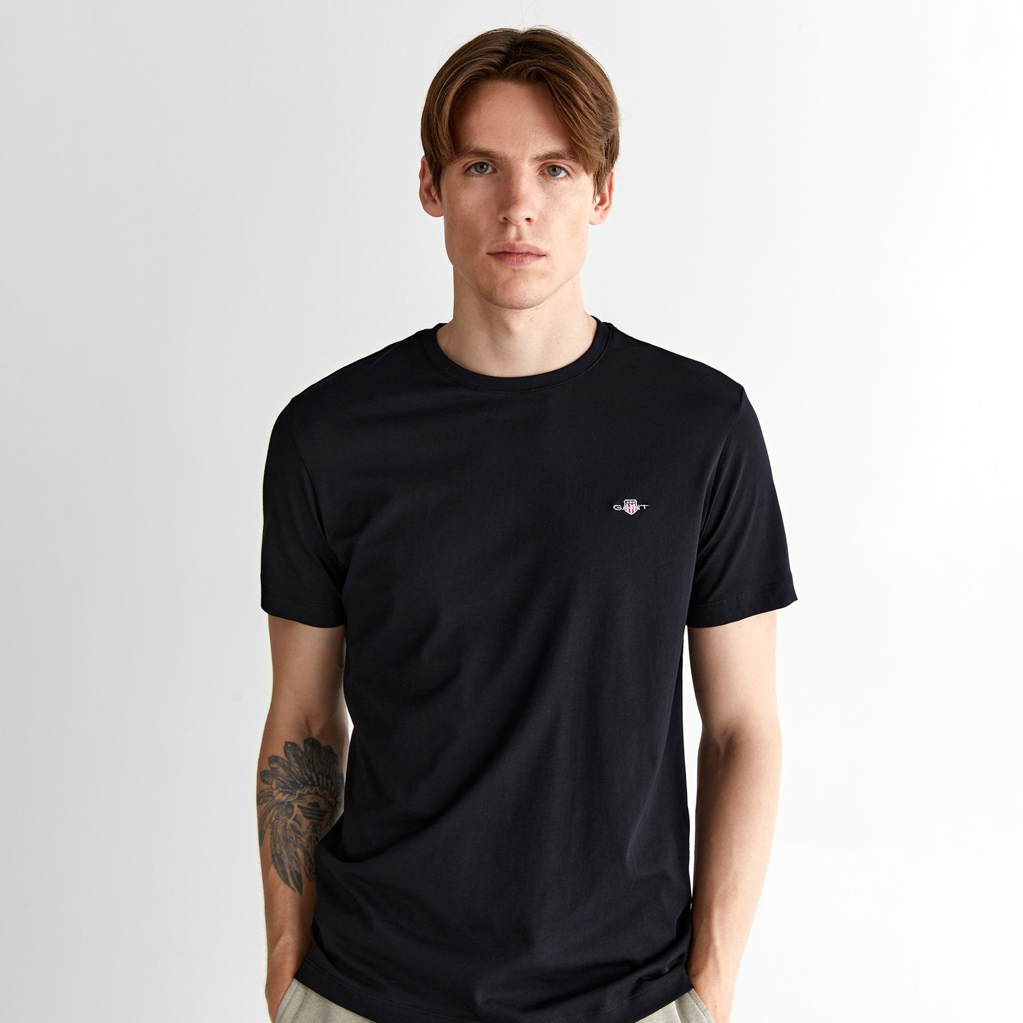 GANT Erkek Siyah Regular Fit Bisiklet Yaka T-shirt