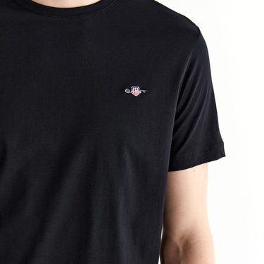  GANT Erkek Siyah Regular Fit Bisiklet Yaka T-shirt