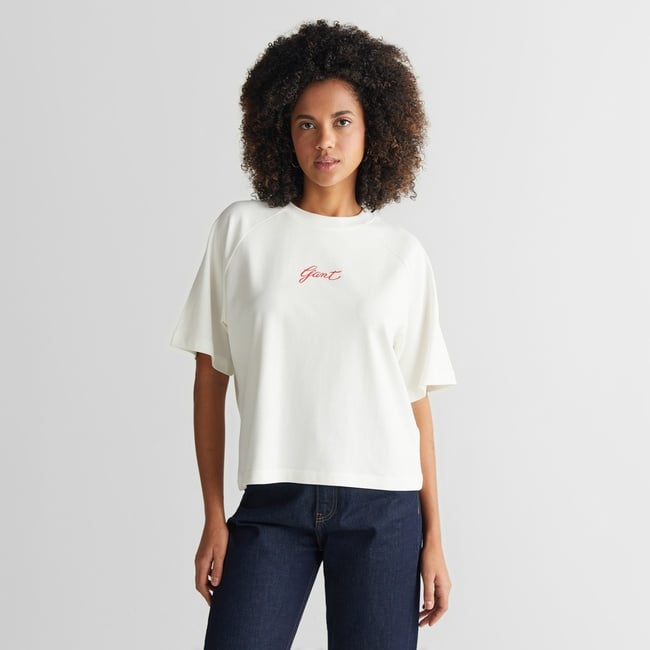  GANT Kadın Krem Bisiklet Yaka Logolu T-Shirt