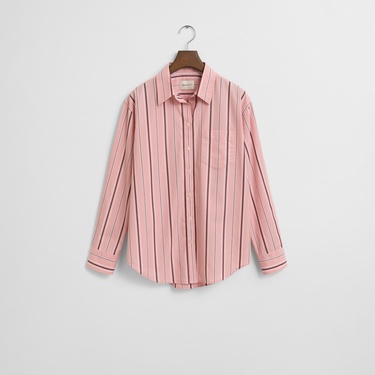  GANT Kadın Pembe Relaxed Fit Klasik Yaka Çizgili Gömlek