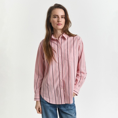  GANT Kadın Pembe Relaxed Fit Klasik Yaka Çizgili Gömlek