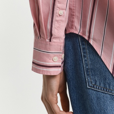  GANT Kadın Pembe Relaxed Fit Klasik Yaka Çizgili Gömlek