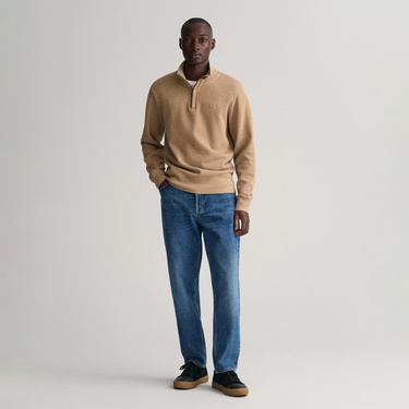  GANT Erkek Bej Regular Fit Yarım Fermuarlı Sweatshirt