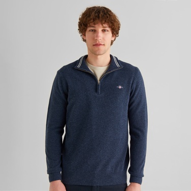  GANT Erkek Lacivert Regular Fit Yarım Fermuarlı Yün Kazak