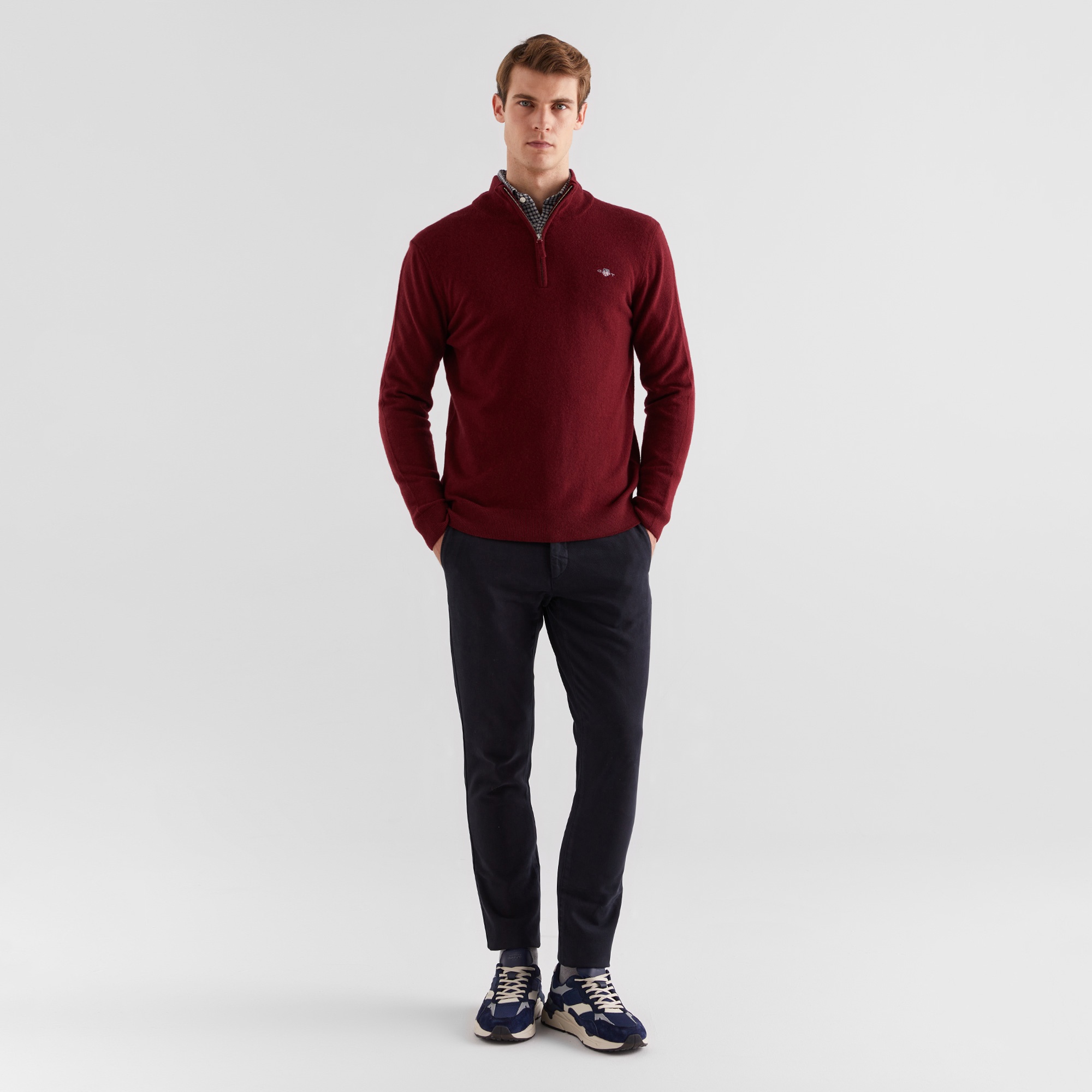 GANT Erkek Bordo Regular Fit Yarım Fermuarlı Yün Kazak