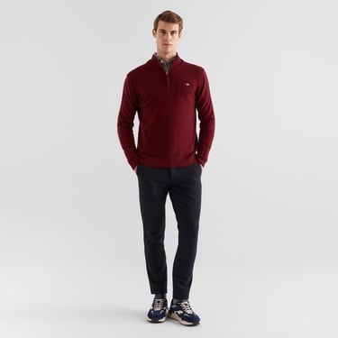  GANT Erkek Bordo Regular Fit Yarım Fermuarlı Yün Kazak