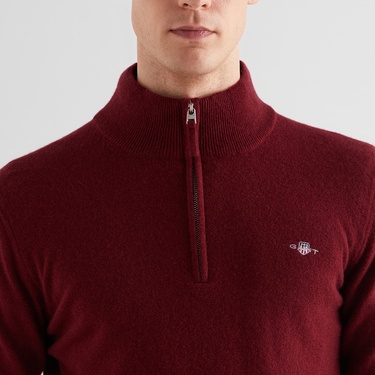  GANT Erkek Bordo Regular Fit Yarım Fermuarlı Yün Kazak
