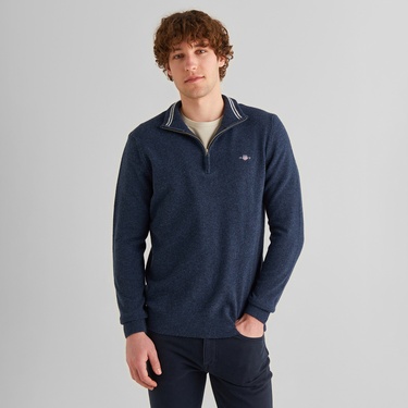  GANT Erkek Lacivert Regular Fit Yarım Fermuarlı Yün Kazak