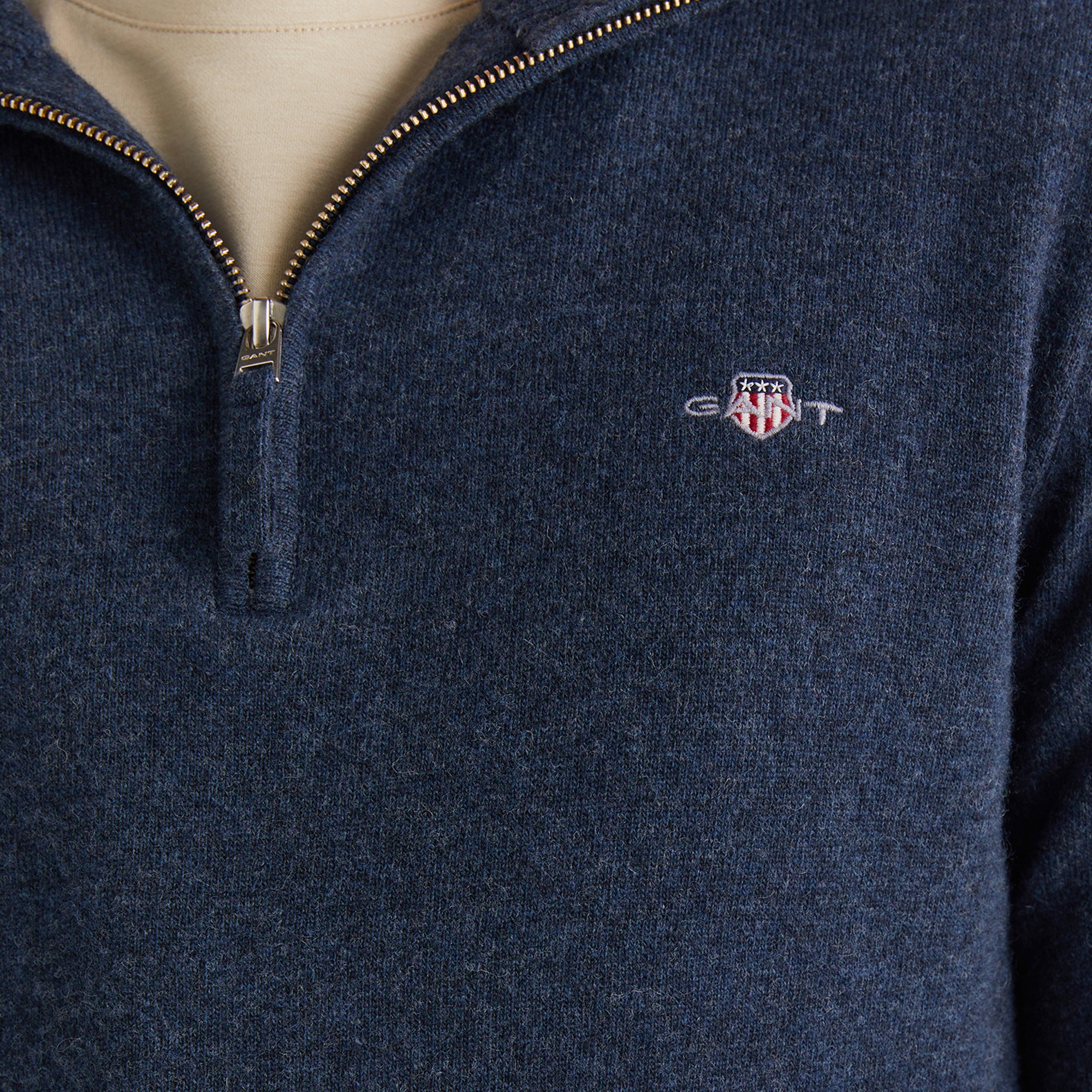 GANT Erkek Lacivert Regular Fit Yarım Fermuarlı Yün Kazak