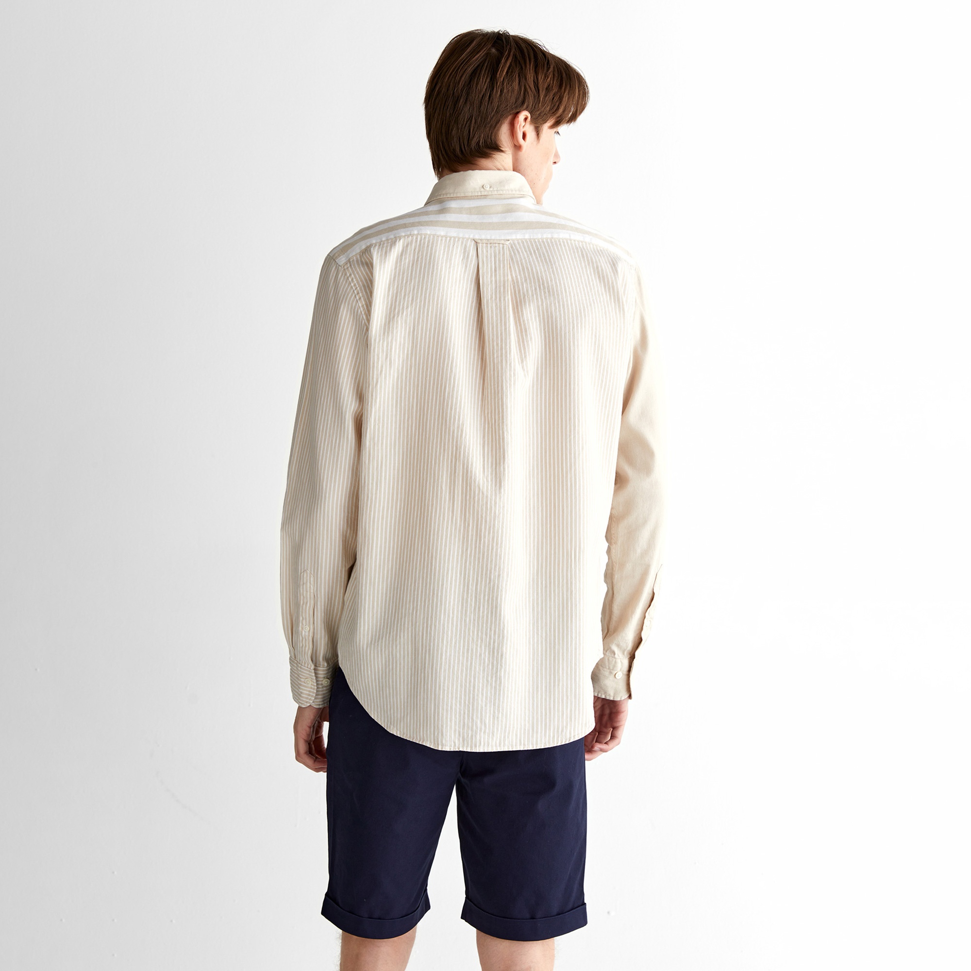 GANT Erkek Bej Regular Fit Düğmeli Yaka Çizgili Gömlek