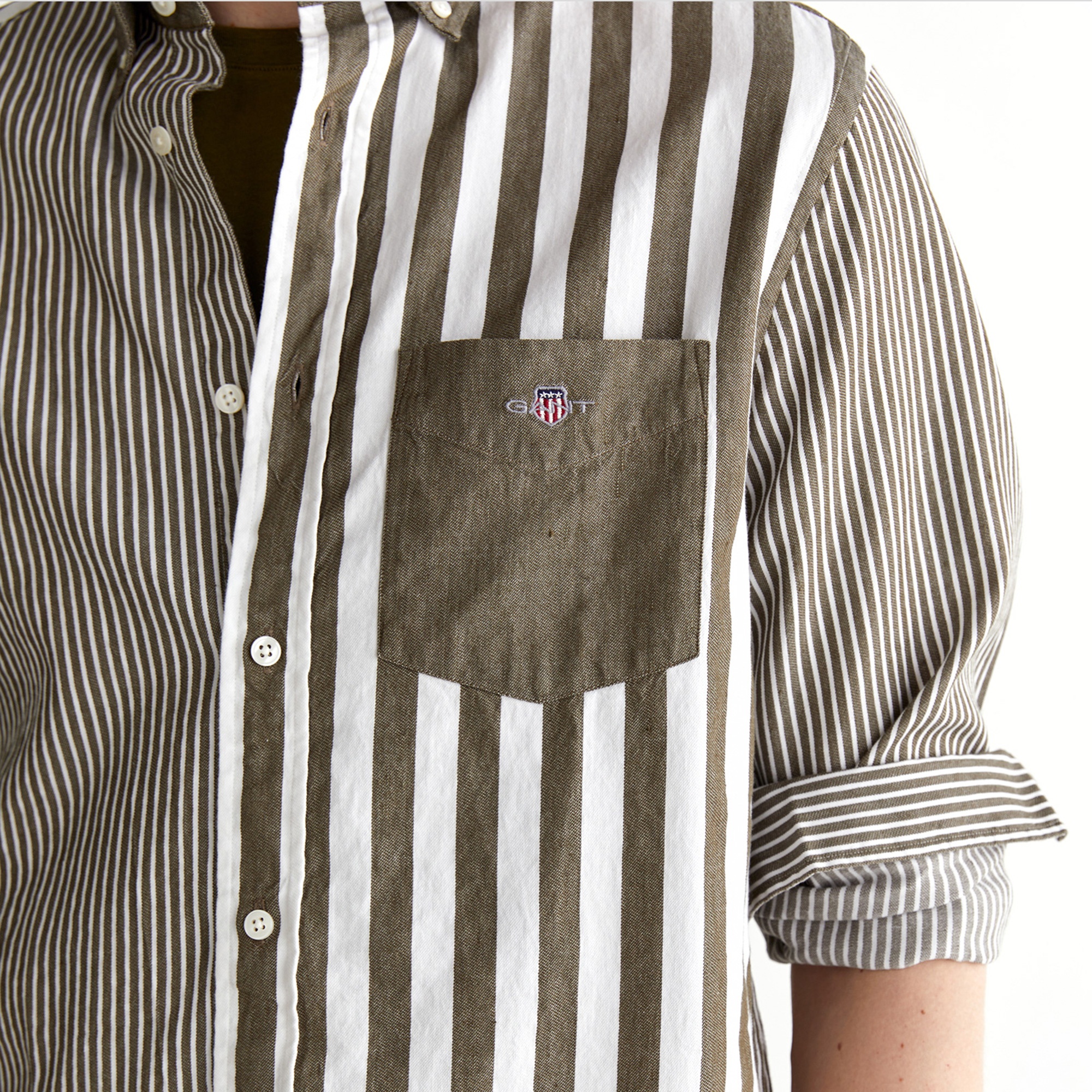 GANT Erkek Yeşil Regular Fit Düğmeli Yaka Çizgili Gömlek