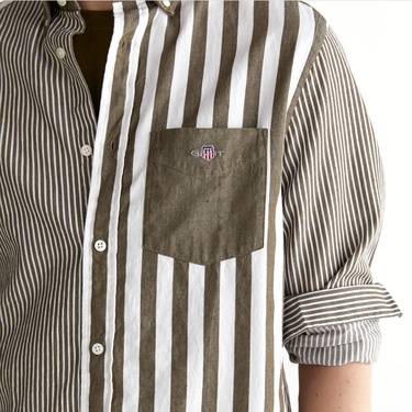  GANT Erkek Yeşil Regular Fit Düğmeli Yaka Çizgili Gömlek