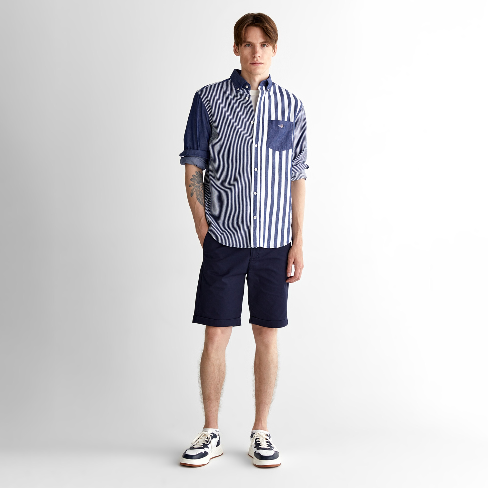 GANT Erkek Mavi Regular Fit Düğmeli Yaka Çizgili Gömlek