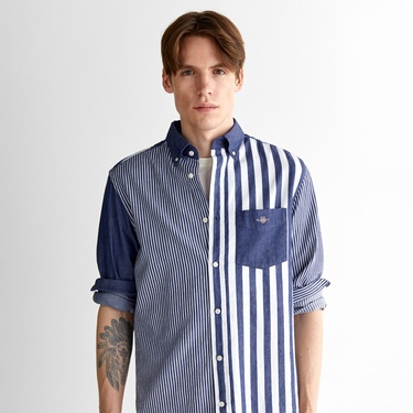  GANT Erkek Mavi Regular Fit Düğmeli Yaka Çizgili Gömlek
