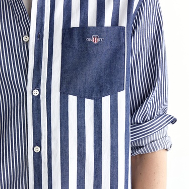  GANT Erkek Mavi Regular Fit Düğmeli Yaka Çizgili Gömlek