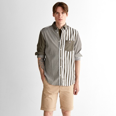  GANT Erkek Yeşil Regular Fit Düğmeli Yaka Çizgili Gömlek