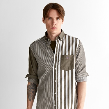  GANT Erkek Yeşil Regular Fit Düğmeli Yaka Çizgili Gömlek