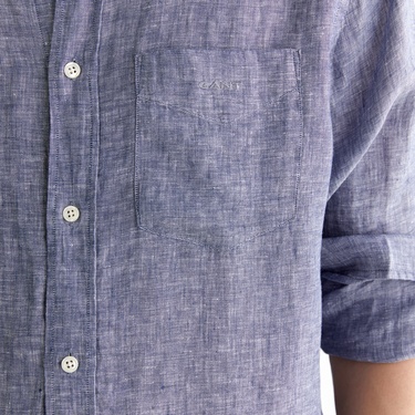 GANT Erkek Mavi Regular Fit Düğmeli Yaka Keten Gömlek