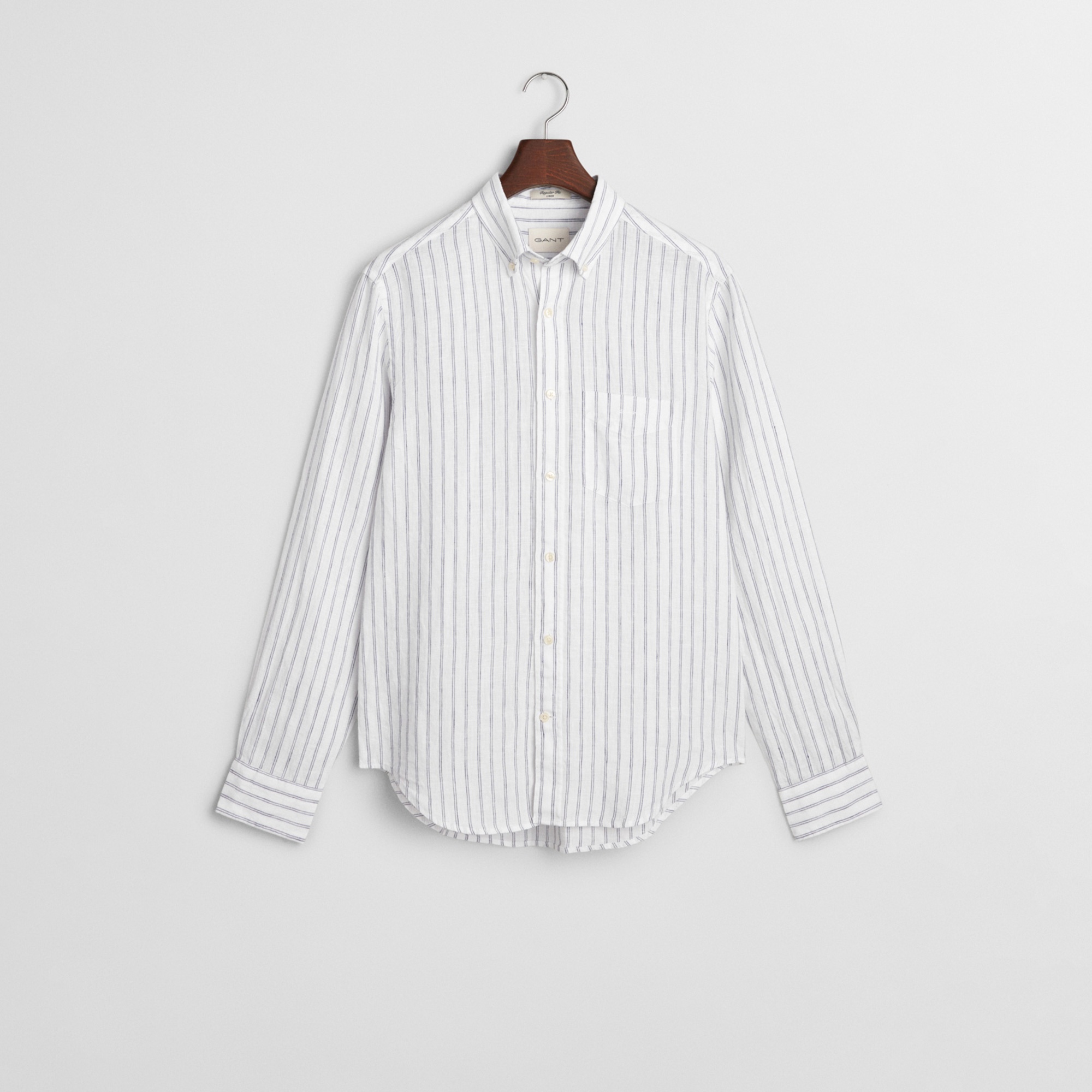 GANT Erkek Beyaz Regular Fit Düğmeli Yaka Çizgili Gömlek