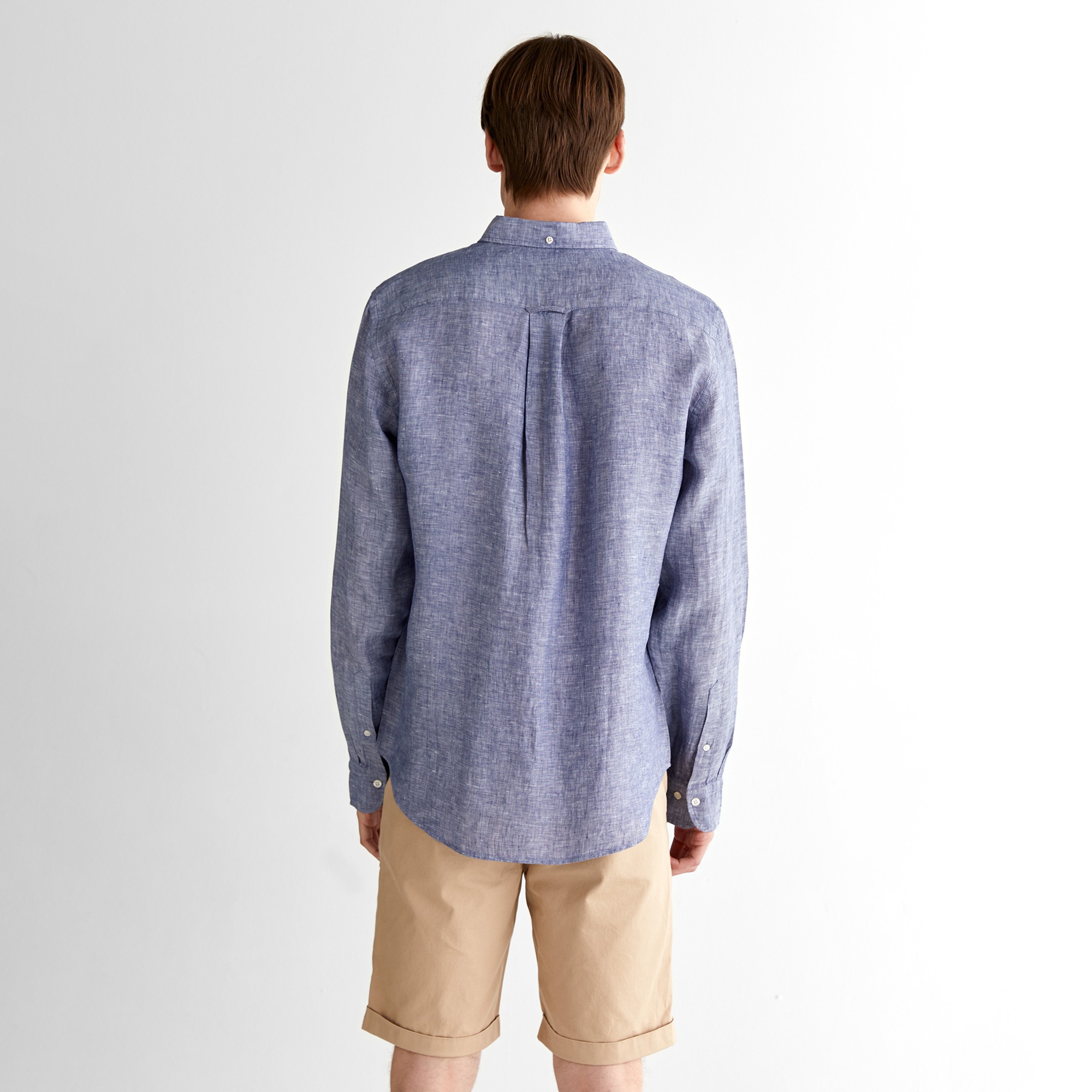 GANT Erkek Mavi Regular Fit Düğmeli Yaka Keten Gömlek