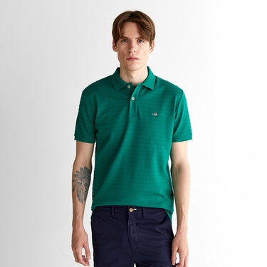  GANT Erkek Yeşil Regular Fit Çizgili Polo