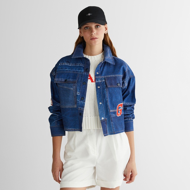  GANT Kadın Mavi Klasik Yaka Logolu Denim Ceket