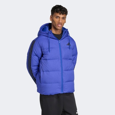  adidas Essentials Climawarm 3 Stripes Puffer Down Kapüşonlu Erkek Mavi Outdoor Montu