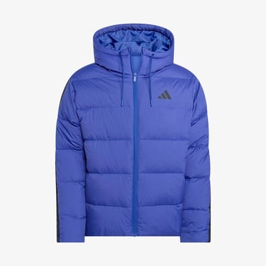  adidas Essentials Climawarm 3 Stripes Puffer Down Kapüşonlu Erkek Mavi Outdoor Montu