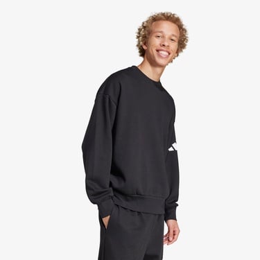  adidas Essentials Loose Fit 3 Bar Logo Erkek Siyah Sweatshirt