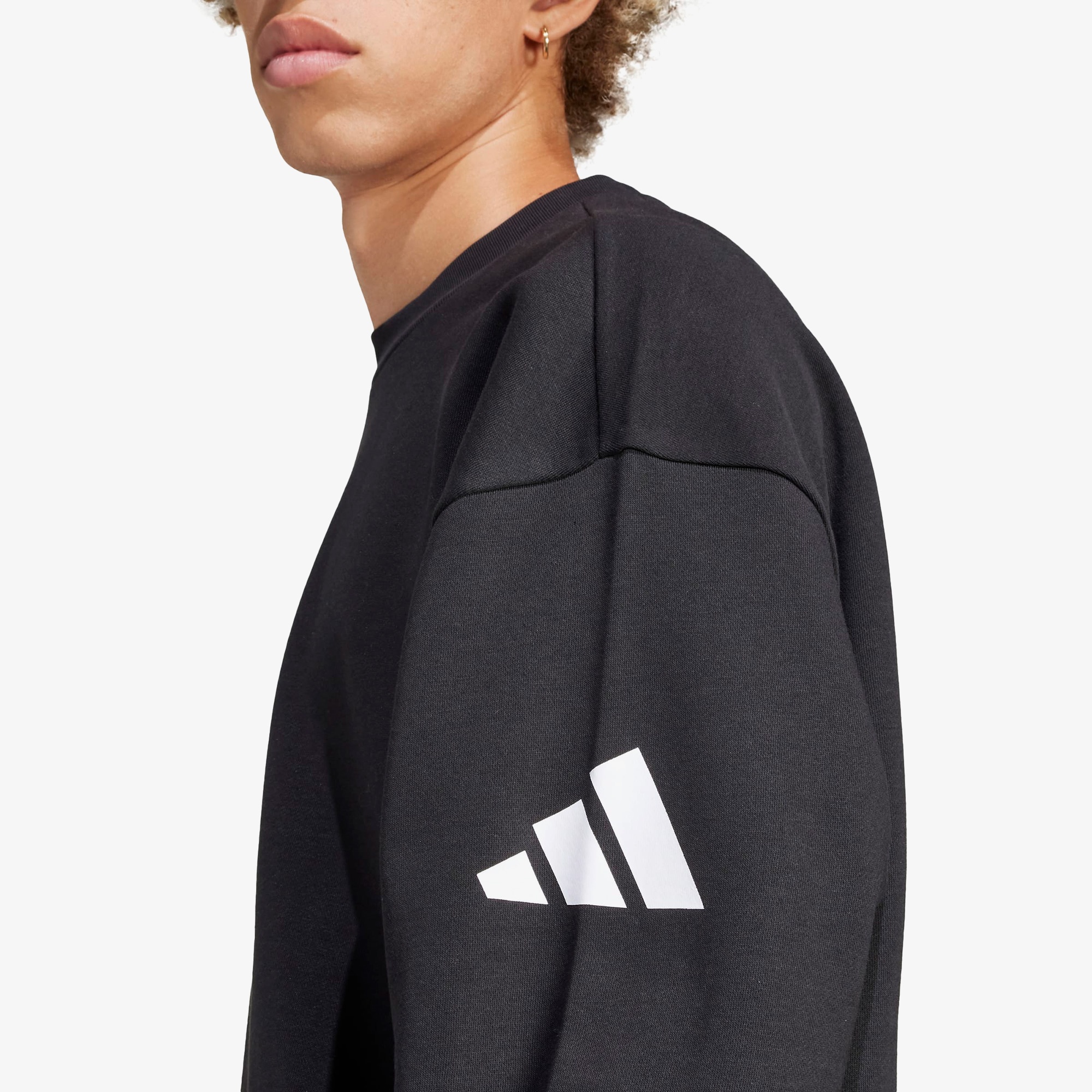 adidas Essentials Loose Fit 3 Bar Logo Erkek Siyah Sweatshirt